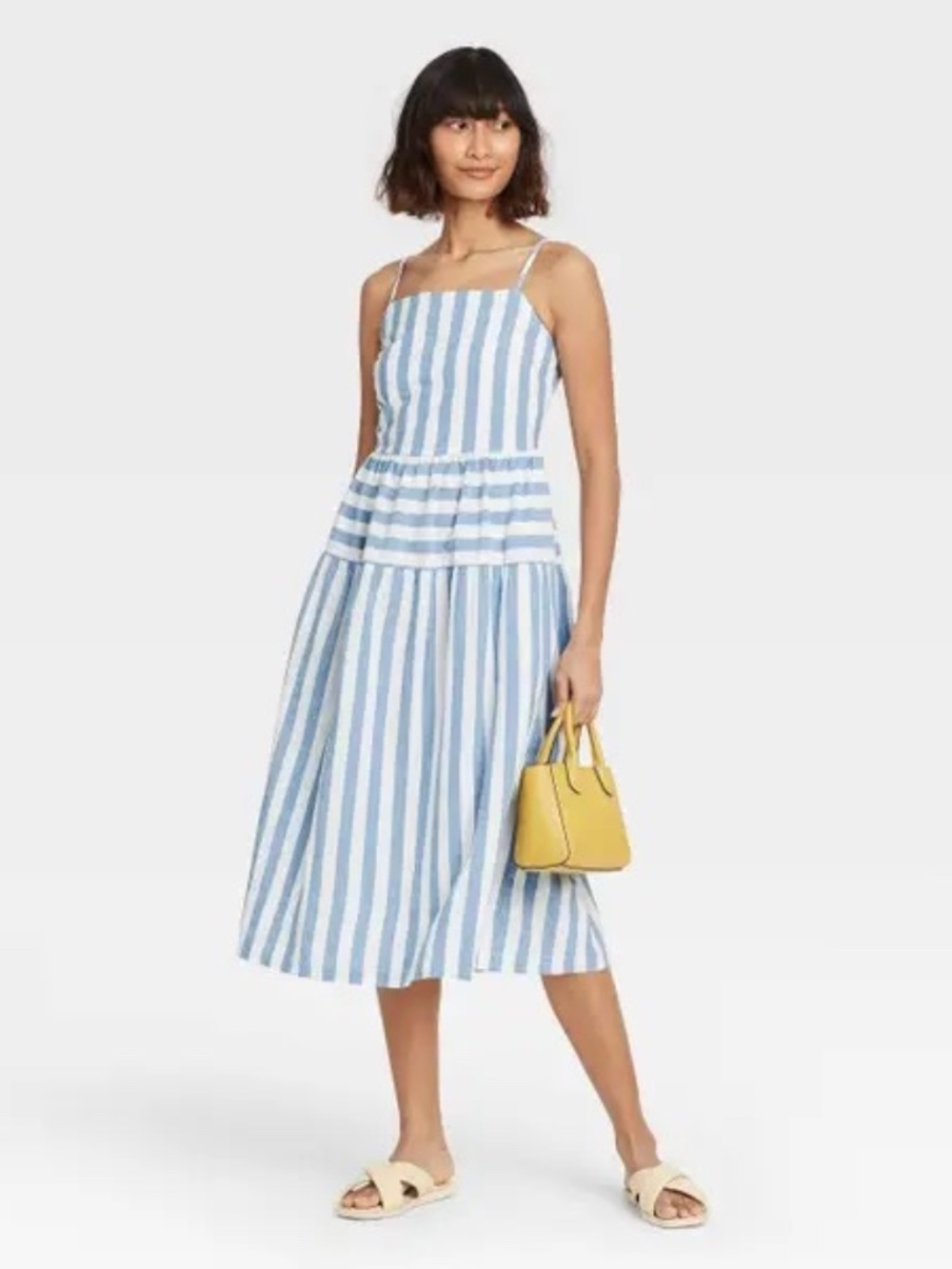 Universal Thread Blue White Striped Tiered Midi Dress XXL Smocked Back Pockets
